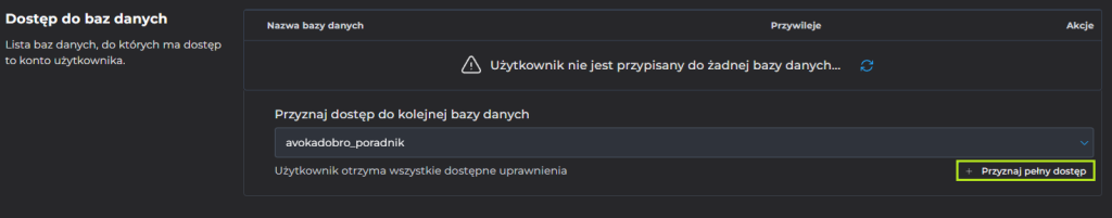 Przydzielanie dostępu do bazy danych w cal.pl