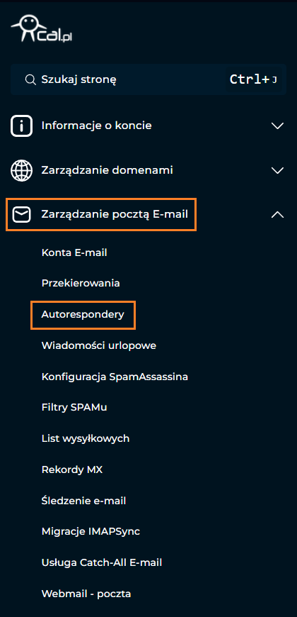 Menu Direct Admin w cal.pl