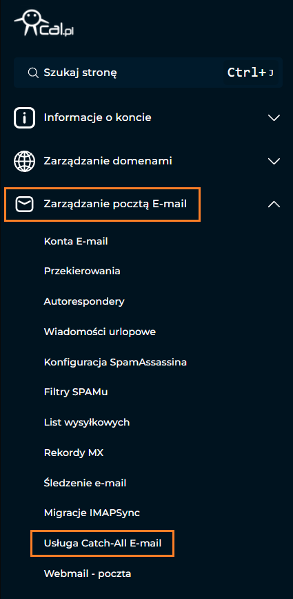 Menu Direct Admin w cal.pl