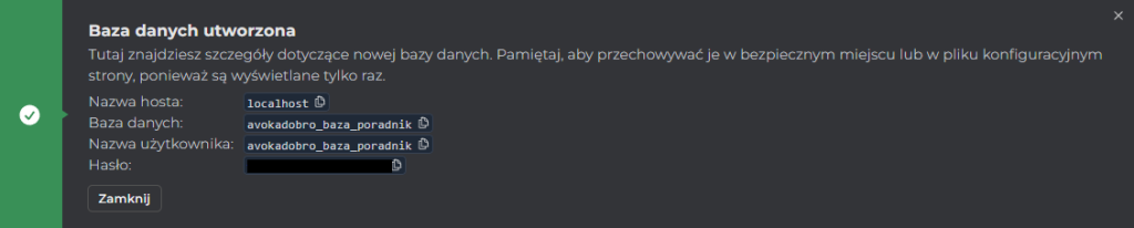 Dane do bazy danych w Direct Admin w cal.pl