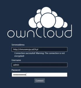 Logowanie do OwnCloud przez aplikację na komputerze.