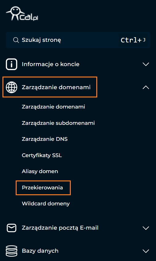 Menu Direct Admin w cal.pl
