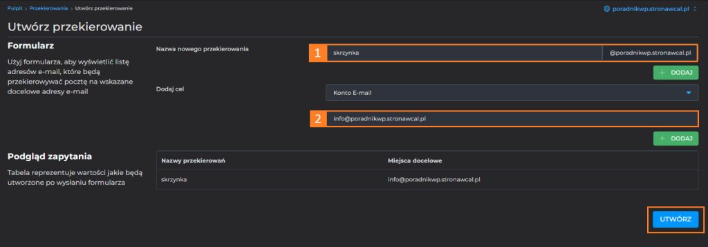 Tworzenie przekierowania email w Direct Admin w cal.pl