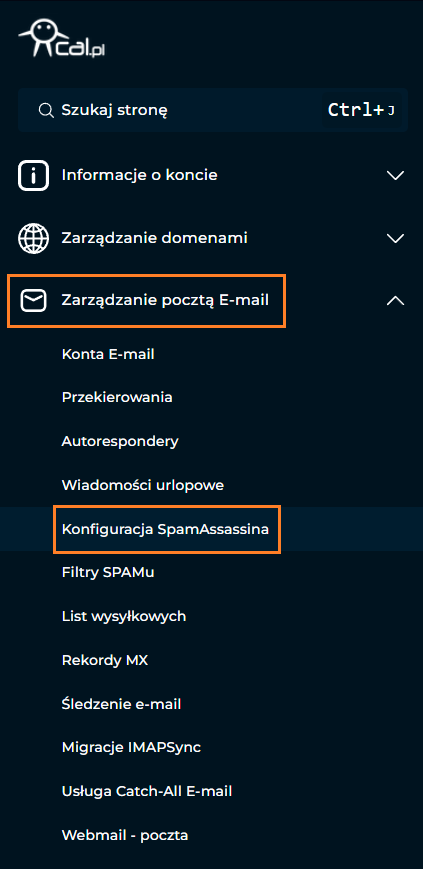 Menu Direct Admin w cal.pl
