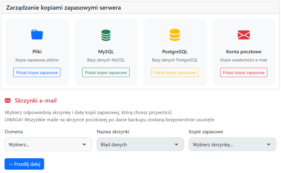 Przywracanie kopii poczty w cal.pl