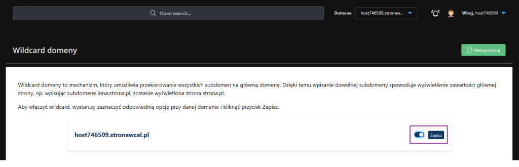 włączenie opcji wildcard na serwerze cal.pl directadmin
