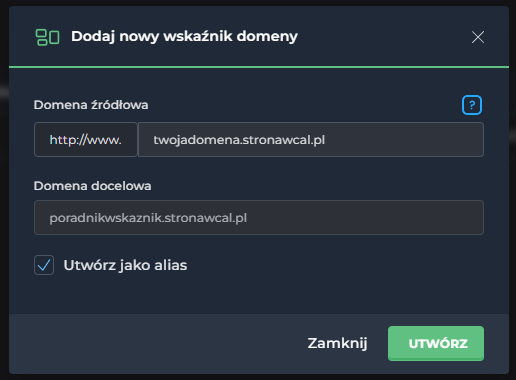 dodawanie wskaźnika domeny formularz