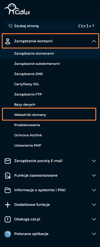 lokalizacja wskazniki domeny calpl directadmin