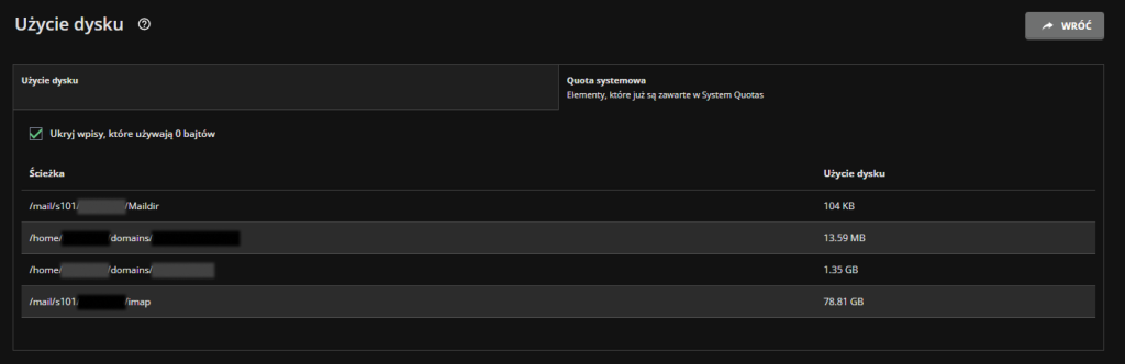 quota hosting pojemnosci