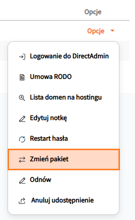 opcje zmien pakiet