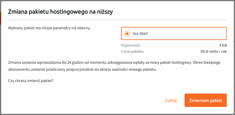 zmien pakiet na nizszy calpl centrum klienta switch plan