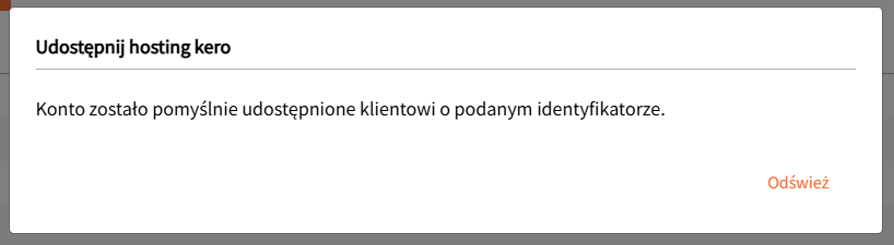 pomyslnie udostępniono hosting