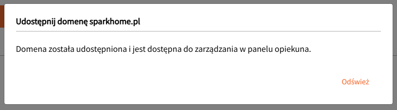 pomyslne udostępnienie domeny