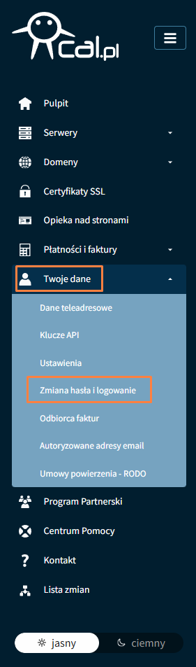 zakładka Twoje dane centrum klienta