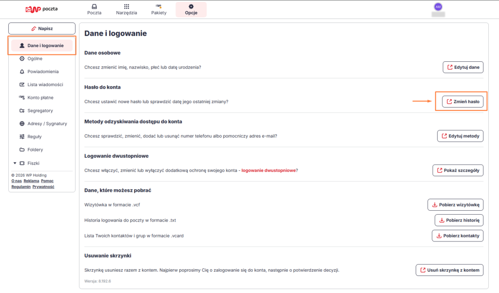 ustawienia użytkownika poczty wp.pl