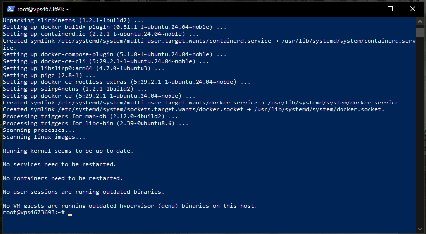 udana instalacja docker na vps