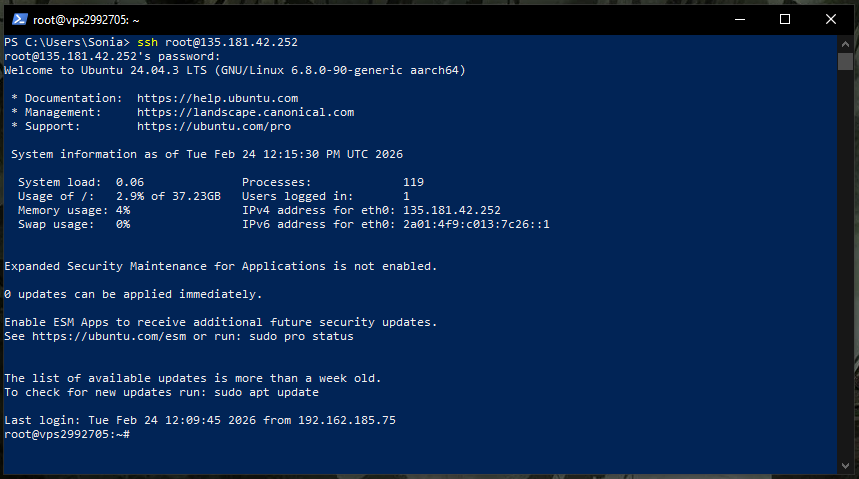 poprawne zalogowanie do vps powershell cal.pl