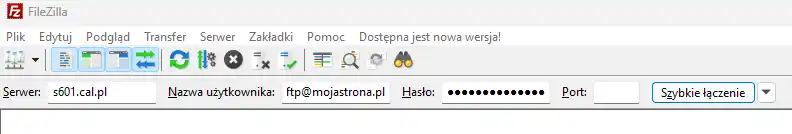 Dane do logowania FTP na FileZilla