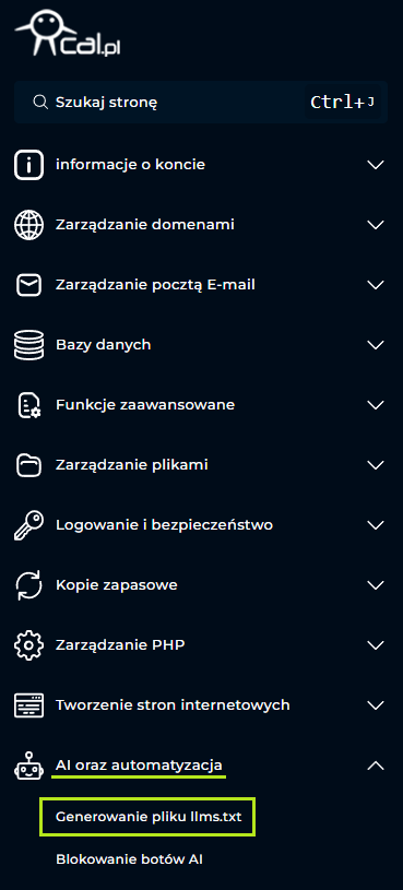 lokalizacja funkcji generowania pliku llms.txt directadmin cal.pl